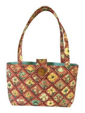 Handmade Quilted Tote Red/Green w/Flowers Pockets